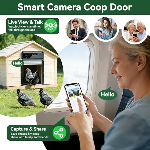 Automatic Chicken Coop Door with Camera, WiFi App Control, Solar Powered Smart Chicken Door with HD Night Vision, 5000 mAh Battery, Anti-Pinch Safety, Smart Alerts, Space-Saving Roll-Up Design