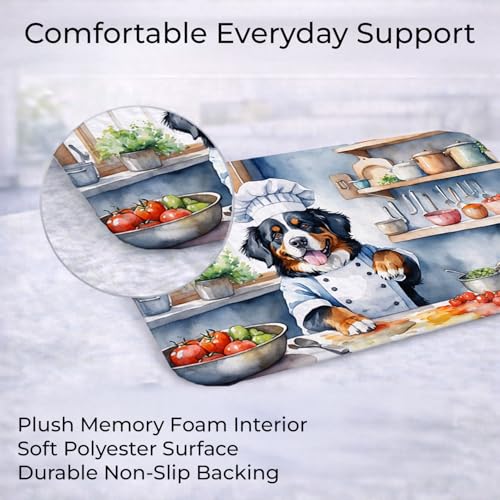 Caroline's Treasures Bernese Mountain Dog The Chef Memory Foam Kitchen Mat Machine Washable Anti-Fatigue Mat Cushion Comfort Bath Mat or Kitchen Rug - color: Bernese Mountain Dog 6206