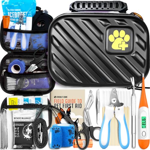 EVERLIT Pet Medic First Aid Kit | 95 Pcs Vet-Approved Medical, Outdoor & Emergency Supplies for Dogs, Cats, Animal Care | Travel-Friendly Compact Bag for Home, Car and Travel (Raven Black) - color: Clear
