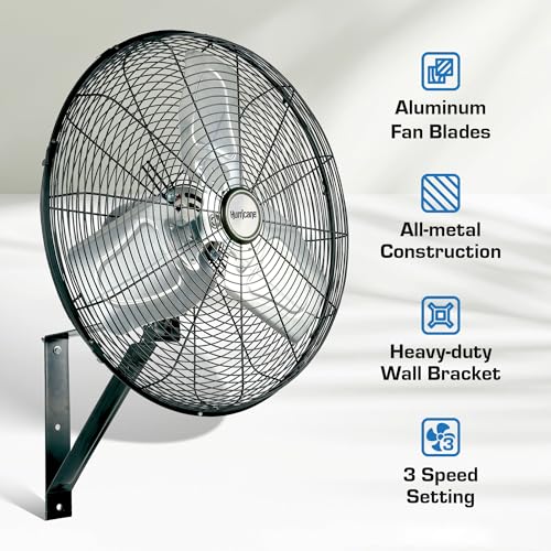 Hurricane Pro Commercial Grade Oscillating Wall Fan, 3 Speeds, Black, 20in | Metal Wall Mount Corded Electric Air Cooling Unit w/ Powerful 4600 CFM Airflow for Home, Garage, Gym, Workshop & Greenhouse - style: 20" Pro Commercial Grade