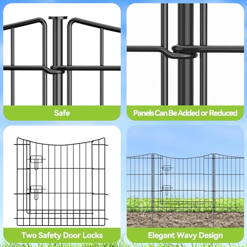 INJOPEXI Garden Fence 12 Panels 23.6ft(L)×24in(H) Decorative Garden Fences with 11 Panels + 1 Gate, Rustproof Metal Wire Temporary No Dig Rabbit Animal Barrier Fencing Dog Fence for Yard Patio Outdoor - size: 12 Panels 23.6ft(L)-24"(H) - With Gate