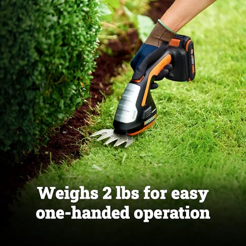 WORX Cordless Grass Shear & Shrub Trimmer, 20V with Extension Pole, WG801.4 | 20V 4" Grass Shear & 8" Shrub Trimmerblades; lightweight 2-lb; extension pole 2.0A battery & chargerincluded; PowerShare. - style: 8" 20V Shrubber Trimmer w/4" Grass Shear/(1)2.