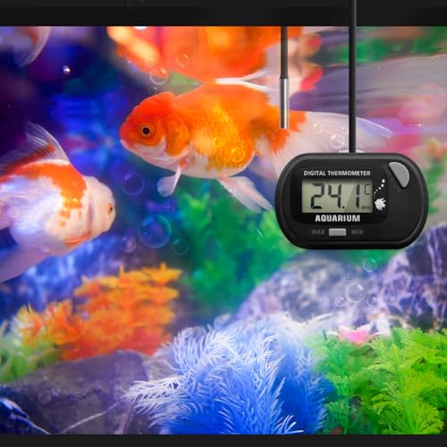 Digital Aquarium Thermometer with LCD Display MAX/MIN Memory for Fish Tank/Reptile Terrariums Water Temperature Gauge with Precision Sensor (Grey) - color: Grey