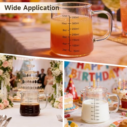 4-Pack 12oz Espresso Measuring Cups with 2 Cleaning Sponges, Heat-Resistant Glass Coffee Pitcher, Espresso Shot Glasses, Milk Frothing Pitcher, Creamer Container, Microwave/Dishwasher/Stovetop Safe