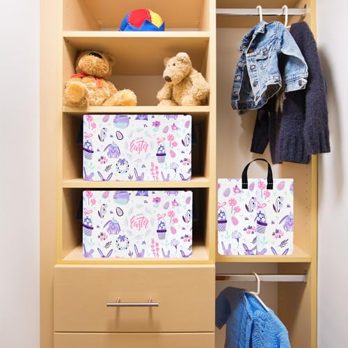 Easter Storage Basket Easter Bunny Storage Bin Collapsible Nursery Hamper Clothes Box Book Shelf Basket Easter Bunny Eggs Decor Easter Gifts - color: Happy Easter