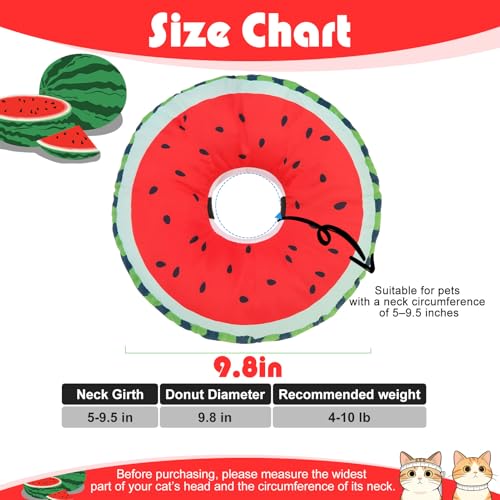 Cat Cone Collar Soft, Cat Recovery E Collar After Surgery to Stop Licking, Adjustable Waterproof Neck Elizabethan Pet Kitten Puppy Donut Pillow for Cats Wound Healing, Watermelon - color: Watermelon, size: Small(5-9.5in)
