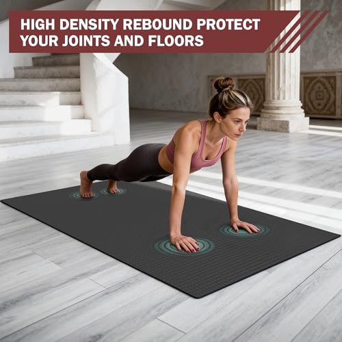 Stepwaver Extra Large Exercise Mat, 6'x4'/ 7'x5'/ 8'x5'/ 9'x5'/10'x5' (6mm) | Non-Slip, Ultra Durable, Shoes-Friendly, High-Density, Thick Workout Mat for Home Gym, Cardio, Jump Rope, MMA, Weights - size: 6'×4'×0.25"