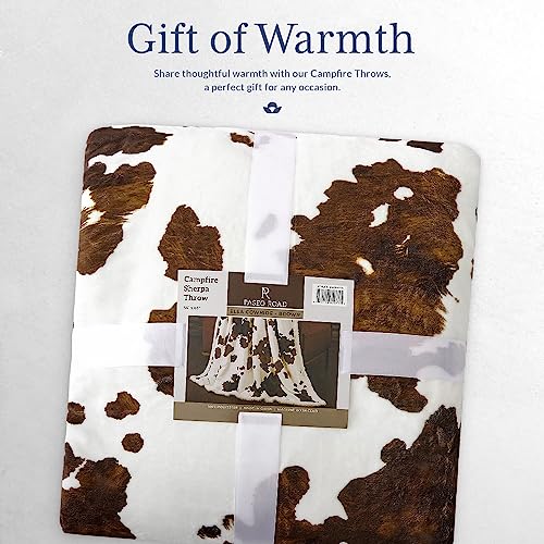 Indigo Hill by HiEnd Accents Elsa Cow Print 54x68 Sherpa Throw Blanket | Brown Cowhide Pattern, Rustic Western Style, Animal Print Fleece Blanket for Camping, Outdoor, Couch, Sofa, or Bed - color: Elsa Cow Print Brown