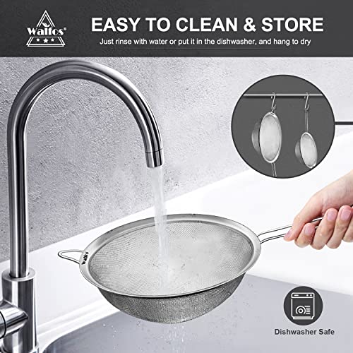 Walfos Extra Fine Mesh Strainer Set of 4-9.35", 6.95", 4.6", 2.7", Stainless Steel 30 Mesh Sieve with Sturdy Handle, Kitchen Food Strainers Sifters for Quinoa, Pasta, Fruits, Vegetables, Rice, Tea - style: 4pcs (2.7", 4.6", 6.95", 9.35") Strainers