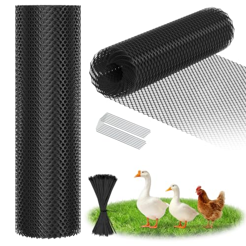 DoCred 3.28' x 82' Plastic Garden Fence Roll with Thicke Stakes, Black | Reusable HDPE Temporary Fence with 15Pcs 3.77FT Posts, Portable Chicken Dog Fence Barrier, Construction Snow Protection - color: Black, size: 39.4in x 82ft-Diamond Grid