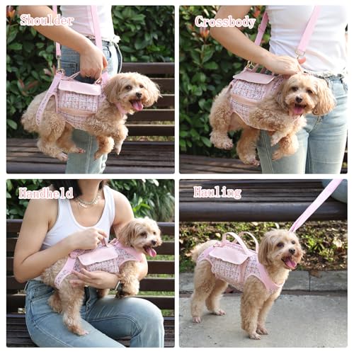 Dog Lift Harness Backpack for Small Dogs Cats, Adjustable Straps Dog Sling Carrier Full Body for Hiking, Travel, Outdoor – Pink Medium - size: Medium(7-8LBS)