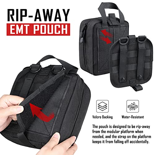LIVANS 1000D First Aid Bag Empty, Medical Ifak Pouch for Emergency & EMT | Molle Compatible, Rip-Away & Quick-Release Design, Versatile for Tactical, Camping, Hiking and Travel - color: Black(7.1"l X 3.5"w X 8"h)