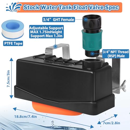 Water Trough Float Valve for Stock Tank,w/Hose Connector,Fit 3/4" NPT Hose | Stock Water Tank Float Valve for Livestock Pond Farm Cattle Goat Horse Swimming Pool,Autofill Livestock Waterer Level Control - style: Stock Tank Float Valve with Connector-1PCS
