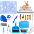 19 Pcs Rabbit Starter Kit Small Bunny Litter Box Animal Grooming Kit Water Bottle Bunny Toys Hay Feeder Bowl Blankets with Cleaning Set for Guinea Pig Rabbit Accessories - color: White, style: Cloud