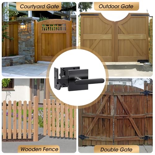 Double Sided Gate Latch, Heavy Duty Gate Latch for Wooden Fence | Black Gate Latch With Handles, Fence Gate Latch for Right Inswing Wooden Gates, Backyard, Garden - size: GL01 - Right Inswing Gate