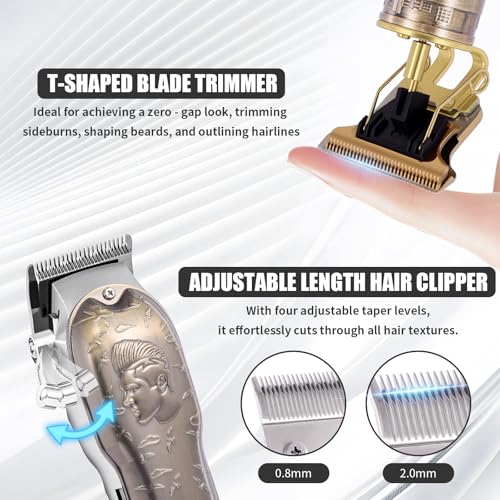 Professional Hair Clipper Set Men's Cordless Hair Clipper T-Shaped Blade Beard Trimmer Sideburn Trimmer Electric Hair Clippers Rechargeable Professional Hair Trimmer Set (Antique Bronze)