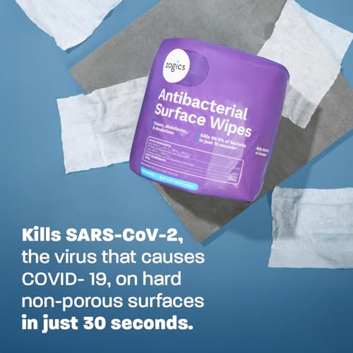 Zogics Antibacterial Disinfecting Wipes, 4 Rolls, 3,200 Count | Kills 99.9% of germs in 15 seconds, for hard nonporous surfaces, countertops, door handles and equipment - size: 1 Count (Pack of 4)