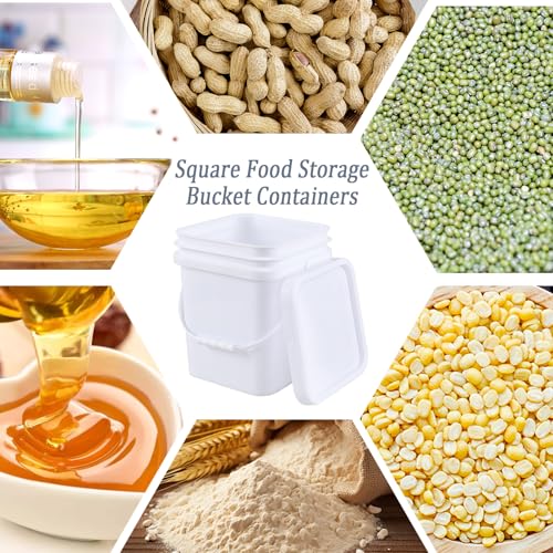 Bringer 4 Pcs 5 Gallon Utility Square Plastic Bucket Pail with Lid, White | airtight sealed cover, comfortable grip handle, durable plastic, for kitchen commercial food storage