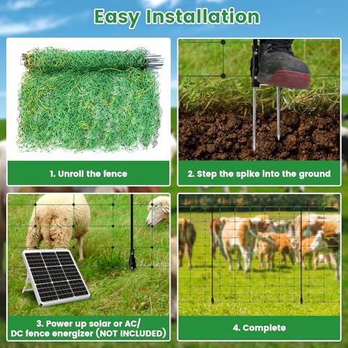 Electric Fence Netting, 42.5" H ×164 L' Portable Livestock Fencing for Sheep, Cattle, Net Fencing Kit with 14 Posts Double Spiked, Movable Poultry Netting for Backyards, Homesteaders, Farms Ranches - size: 164 * 42.5
