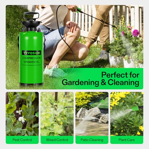 VIVOSUN 2-Gallon Pump Pressure Sprayer | Lawn & Garden Water Sprayer with Adjustable Shoulder Strap, for Spraying Plants, Garden Watering and Household Cleaning - color: Green, size: 2.1 Gallons