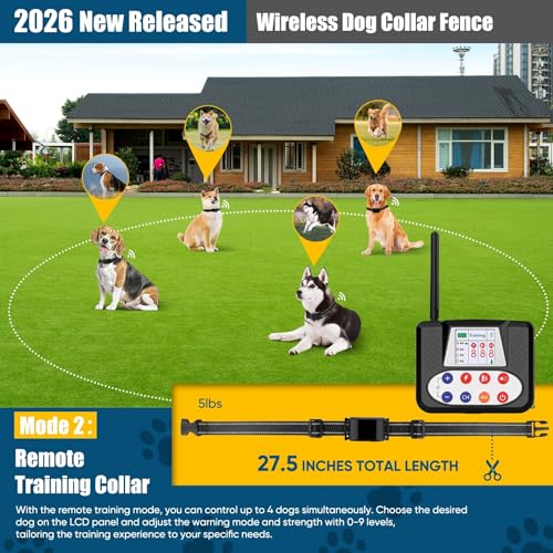 Wireless Dog Fence, Electric Fence System with Big LCD Color Screen, Portable Wireless Pet Fence with Remote Training Collar, Dog Perimeter Collar, Adjustable for Small Medium Big Dogs