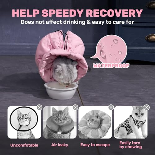 Adjustable Cat Recovery Cone Collar, Lightweight Soft Cat E-Collar Alternative After Spay, Waterproof Comfy Collars to Stop Licking Wound After Surgery, Protective Cone for Kittens/Puppies - color: Rose Quartz, size: Medium
