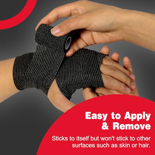 AZEN 16 Pack Self Adhesive Bandage Wrap Black, 2" X 5 Yards Black Athletic Tape, Vet Wrap, Tattoo Grip Tape Wrap，Ankle Tape, Cohesive Bandage Wrap - color: Black, size: 2IN - 16Pack