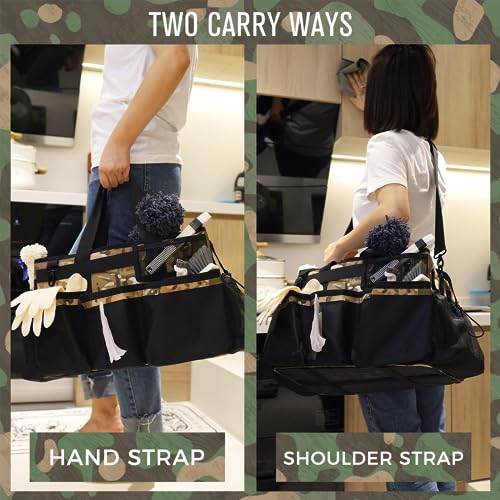 SCAVATA Wearable Cleaning Caddy Organizer with Handle & Shoulder Straps for Housekeepers, Under Sink & Car Cleaning Tool Organizer Bag with 4 Foldable Dividers (Camouflage) - color: Camouflage