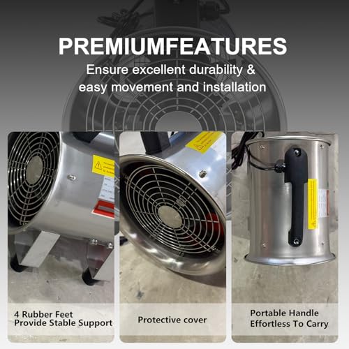 10 Inch Stainless Steel Portable Blower Fan, 1800CFM High Velocity Industrial Exhaust Fan, 16.4ft PVC Duct,Low Noise Ventilation Fan for Workshop Garage Warehouse - size: 10inch