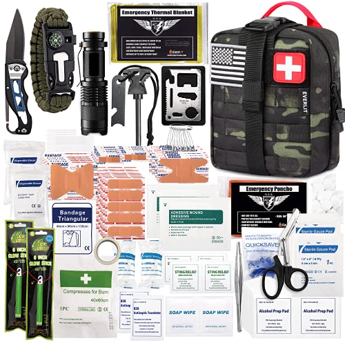 EVERLIT 250 Pcs Survival First Aid Kit | IFAK Outdoor Survival Kit Emergency Kit For Camping Hiking Hunting Earthquake Emergency Preparedness - color: Black Camo