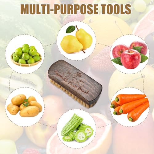 Vegetable Scrubber, Veggie Fruit Potato Brush for Food | Firm Bristles, Wood Veggie Wash Scrubber, Carrot Cucumber Corn Tableware Cleaning, Kitchens Camping Brush Tool - color: Brown