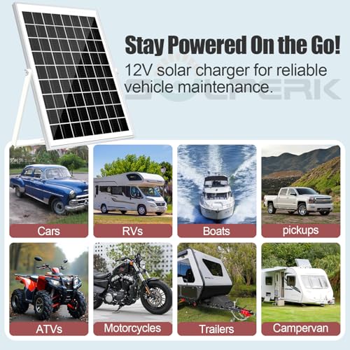 Solar Panel Kit 10W 12V Waterproof Solar Battery Trickle Charger | Solar Battery Maintainer + Smart MPPT Controller + Adjustable Mount Bracket for Boat Car RV Motorcycle Marine Automotive - size: 10W
