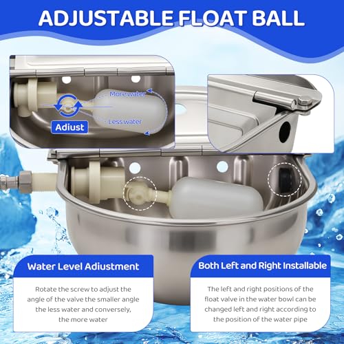 304 Stainless Steel Automatic Water Bowl for Dogs,Chickens& Livestock | 2.5L Auto-Fill Float Valve Waterer for Horse & Poultry,Outdoor Self-Filling Water Dispenser with Drain Hole ,2 Float Valve