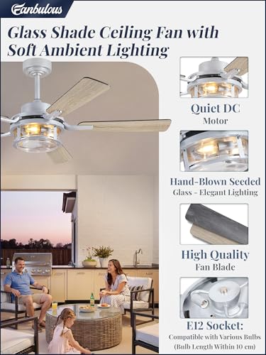 Fanbulous 52 Inch Farmhouse Ceiling Fan with Light and Remote App, Silver | Quiet DC Motor, 6-Speed Reversible, White & Wood Finish Blades, Downrod Mount for Bedroom & Living Room - color: Brushed Nickel