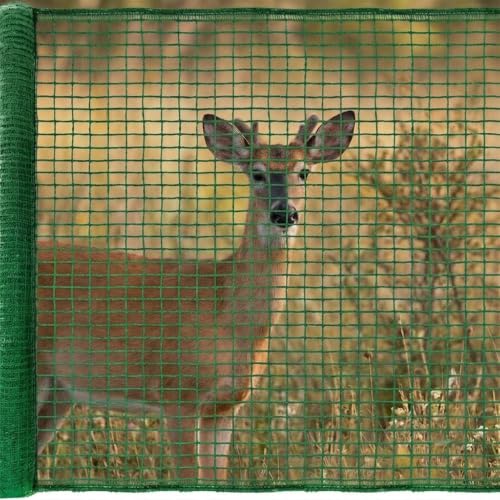 Junflying 4x100 FT Deer Fence Netting, 1/2” Garden Fence Animal Barrier | Woven Temporary Plastic Mesh Netting for chicken, poultry garden protection. Shield vegetables & fruit trees from wildlife.