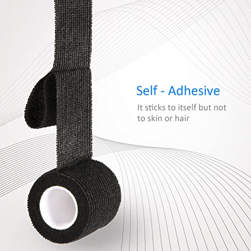 24 Pack Self Adherent Cohesive Wrap Bandages Non Woven Cohesive Bandage Elastic Self Adhesive Bandage Wrap Sports Athletic Tape First Aid Tape for Wrist Ankle Pet Vet Wrap Grip Cover 2 inch (Black) | Self Adherent Bandages Wrap First Aid Self Adhesive Ban
