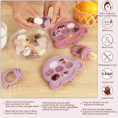 Baby Breastmilk Popsicle Molds & Baby Fruit Feeder (4 Pack), Infant Food Freezer Tray Storage Containers, Silicone Teething Pacifier Feeder and Teether for Babies,Silicone Feeder(Pink) - color: 5-Pink