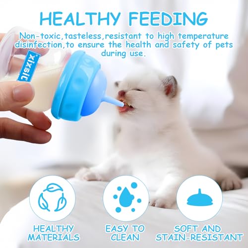 Pet Bottle Feeding Kit, Puppy & Kitten Nursing Supplies, Blue, 60ml Bottle with Anti-Choking Silicone Nipples & Syringes, Newborn Flow, Dishwasher Safe - color: Blue