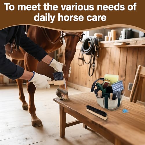 13-Piece Horse Grooming kit for Daily Care,Complete Horse Supplies Set with Wood Brushes, Tack Essentials, Curry Tools, and Practical Horse Accessories for Farm & Stable Use