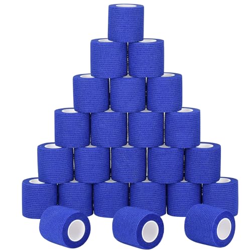 24Pcs Self Adherent Cohesive Bandages Wrap Self Adhesive 2 in Blue | Self Adherent Bandages Wrap First Aid Self Adhesive Bandage Elastic Sports Athletic Tape Wrist Ankle Pet Vet Wrap Grip Cover - color: Blue, size: 24Pcs