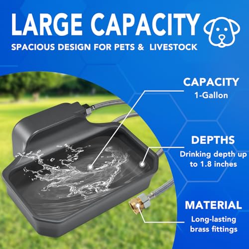 PETTEN Auto Fill Dog Water Bowl, Outdoor 1Gal/3.75L Automatic Dispenser | Auto-refill float valve,no electricity.3.75L for dogs/cats&livestock.3/4"GHT hose connection.Food-grade HDPE,durable - color: Grey