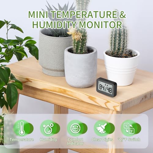 DOOMAY Mini Hygrometer Indoor Thermometer Digital Humidity Monitor 2-Pack | Monitor temperature and humidity for reptile tanks, terrariums, greenhouses, plants and other indoor spaces - color: Black