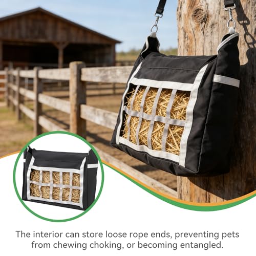 Slow Feeder Horse Hay Bag, Design for Goats ,Horse ,Donkey ,Sheep, Premium Oxford Hay Feed Bags with Front Hay Nets Design, Large Opening with Drawstring and Adjustable Strap for Easy Hanging, 2pcs - size: 2 Pcs