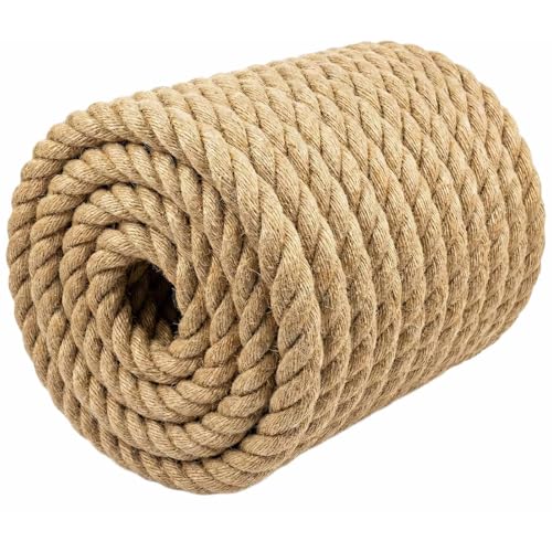 Natural Jute Rope (3/4 Inch x 200 Feet) Thick Hemp Rope Twisted Manila for DIY Crafts, Deck Railings, Hanging Swing, Nautical Decorating - size: 3/4 Inch x 200 Feet