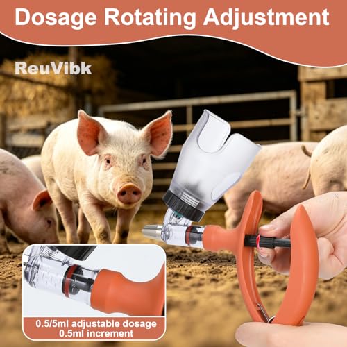 5ml Continuous Self-Refilling Livestock Syringe, 10 Needles Included | Adjustable dosage from 0.5ml to 5ml Veterinary Injection Gun for Chicken, Duck, Pig, Sheep, Cow Poultry - color: Yellow