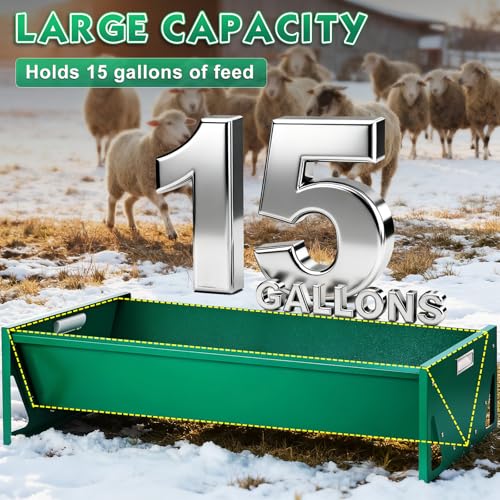 15 Gal Goat Feeder, Deer Feeder Livestock Feeding Metal Trough 39.4 Inch Heavy-Duty Galvanized Portable Pig Feeder for Farms Alpacas Hay Feeder for Goats, Calves, Sheep, Horses Deer (Dark Green)