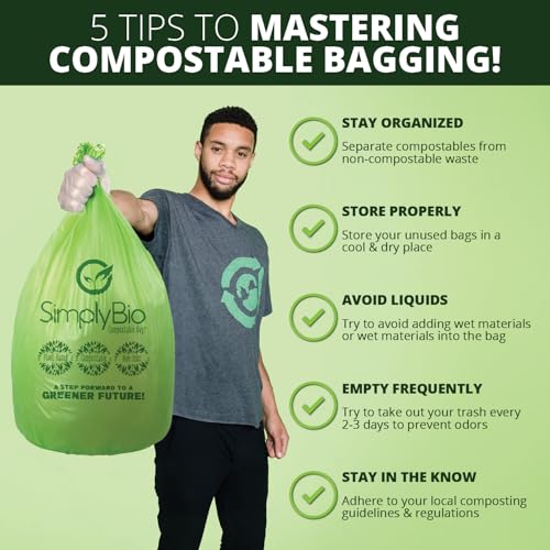 Simply Bio 13 Gallon Compostable Trash Bags Liners with Flat-Top, Thick 0.87 Mil, 49.21 Liter, 50 Bags, Tall Kitchen Food Scrap Waste Bag, ASTM D6400, US BPI and OK Compost Home Certified - size: 1 Count (Pack of 50), style: Flat-Top (13 Gal)
