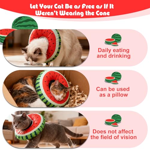 Cat Cone Collar Soft, Cat Recovery E Collar After Surgery to Stop Licking, Adjustable Waterproof Neck Elizabethan Pet Kitten Puppy Donut Pillow for Cats Wound Healing, Watermelon - color: Watermelon, size: Small(5-9.5in)