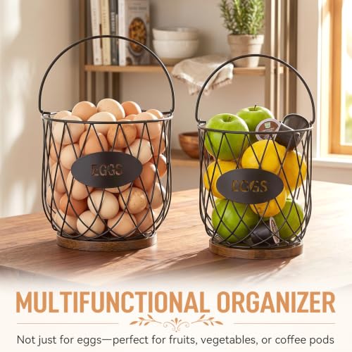 2 Pcs Large Egg Collecting Basket Chicken Egg Basket for Gathering Wire Eggs Collecting Baskets Holds 40 Eggs Each for Farmhouse Countertop Easter Hen Duck Goose Housewife Storage