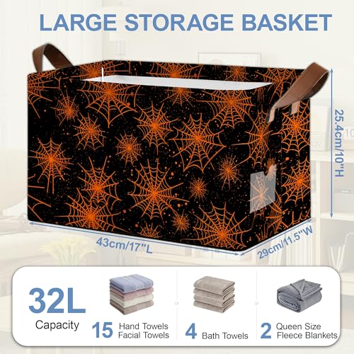 Halloween Storage Basket,Spider Web Collapsible Storage Bin Cubes for Living Room Bedroom Blankets Home Storage 17x11.5x10Inch - color: Halloween Spider Web